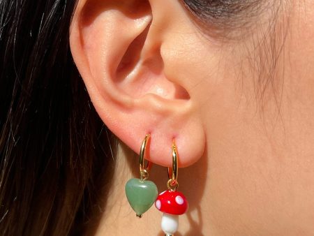 Petite Mushroom Mismatch Hoops - Red For Sale