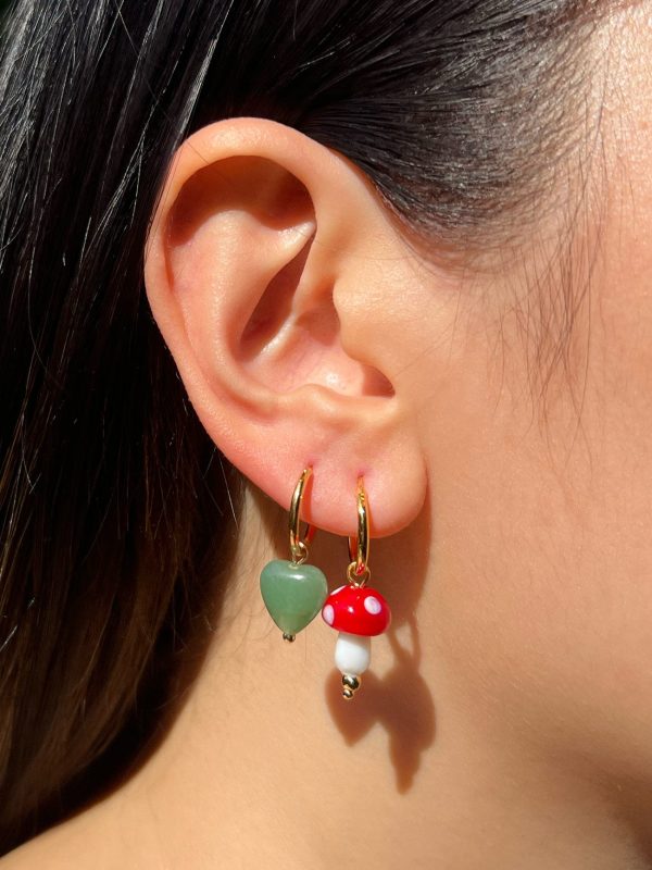 Petite Mushroom Mismatch Hoops - Red For Sale