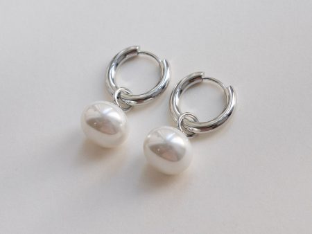 Classic Pearl Hoops - Silver Cheap