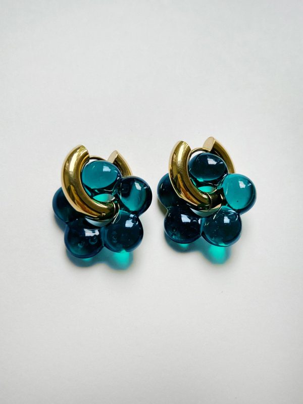 Glass Flower Donut Hoops - Dark Blue-Green Hot on Sale