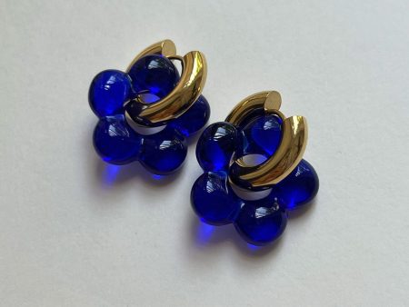 Glass Flower Donut Hoops - Cobalt Blue For Discount