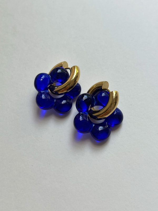 Glass Flower Donut Hoops - Cobalt Blue For Discount