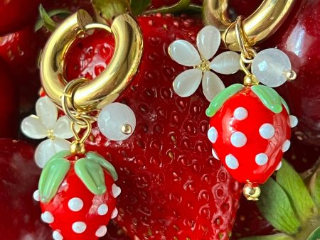 Chunky Strawberry Hoops with Assorted Charms - Red Supply