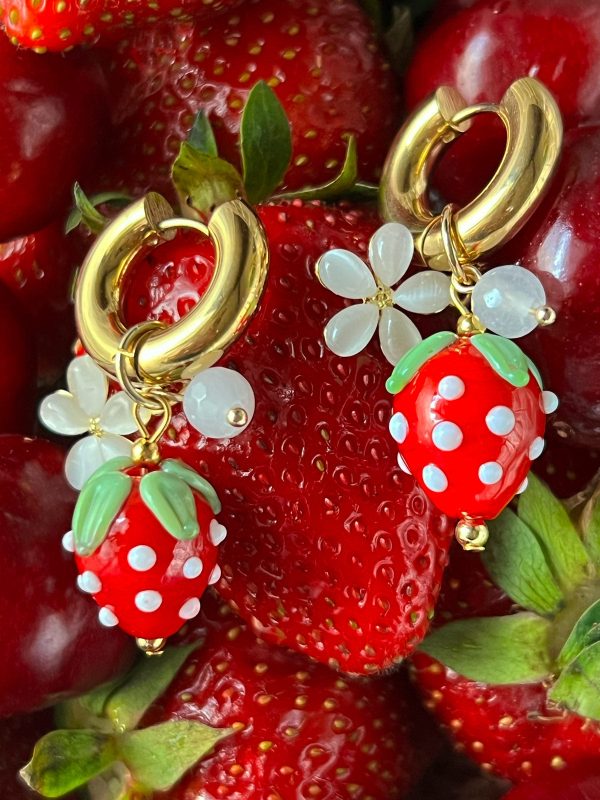 Chunky Strawberry Hoops with Assorted Charms - Red Supply