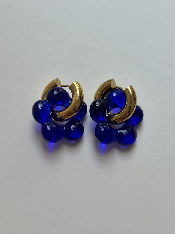 Glass Flower Donut Hoops - Cobalt Blue For Discount