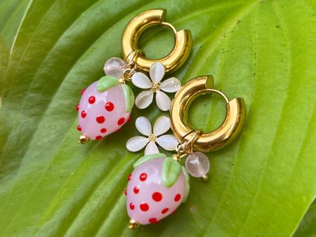 Chunky Strawberry Hoops with Assorted Charms - Pink Fashion