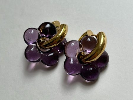 Glass Flower Donut Hoops - Dark Purple Sale