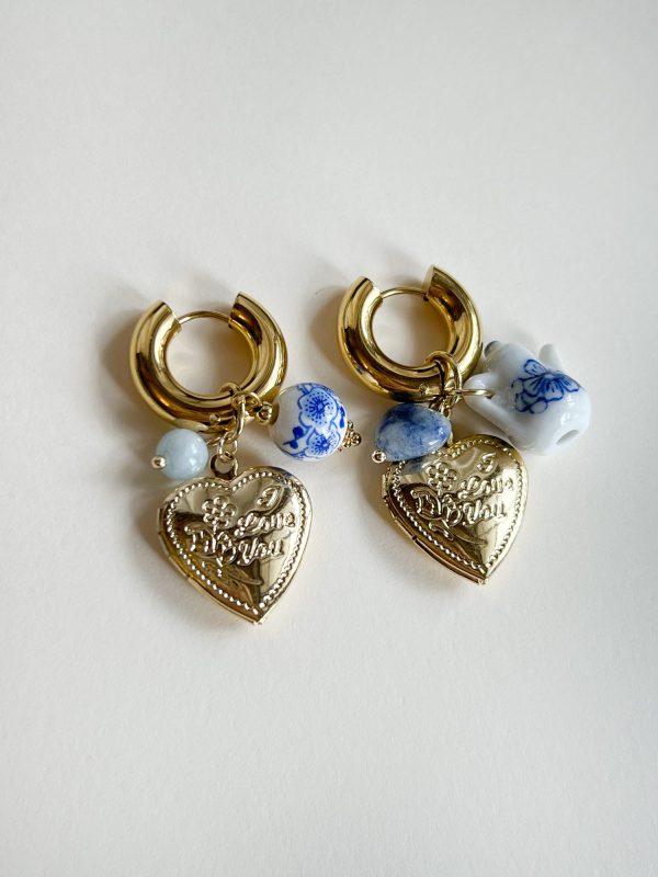 Chunky Heart Locket Hoops - An Eclectic Cup of Tea Blue Stones For Cheap