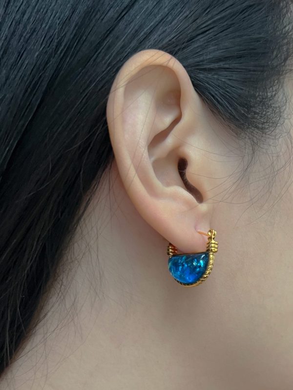 Blue Sea Marble Petite Hoops Online Sale