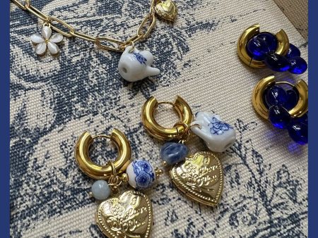 Chunky Heart Locket Hoops - An Eclectic Cup of Tea Blue Stones For Cheap