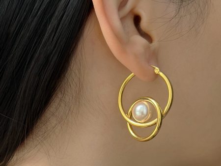 Intersect Gold Hoops With Pearls Discount