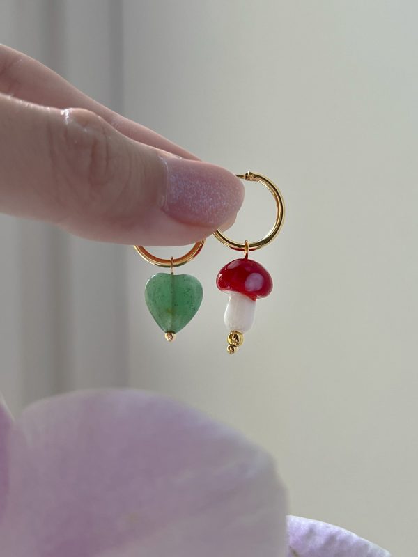 Petite Mushroom Mismatch Hoops - Red For Sale