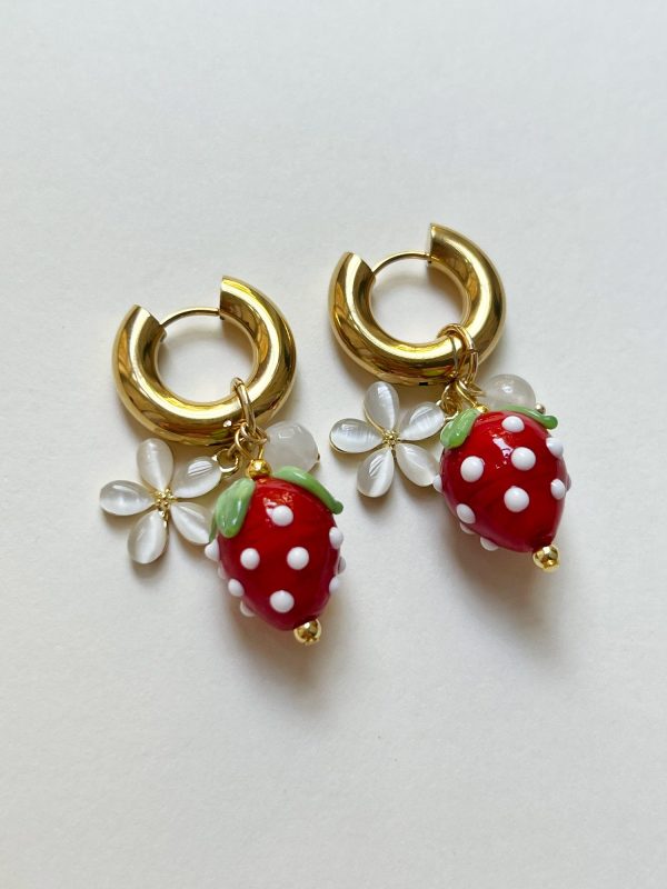 Chunky Strawberry Hoops with Assorted Charms - Red Supply