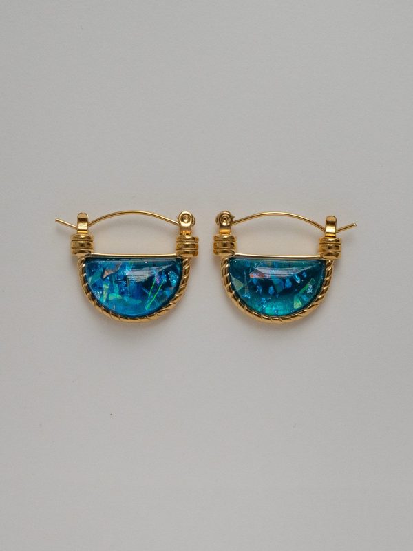 Blue Sea Marble Petite Hoops Online Sale