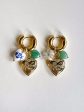 Chunky Heart Locket Hoops - Blue Ceramic Heart Green Stones Cheap