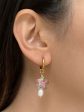 Glass Flower & Pearl Hoop Earrings - Pink Online now