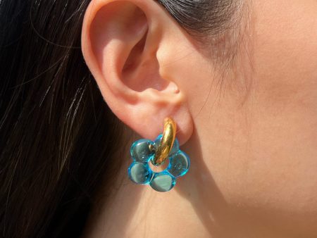 Glass Flower Donut Hoops - Aqua Discount