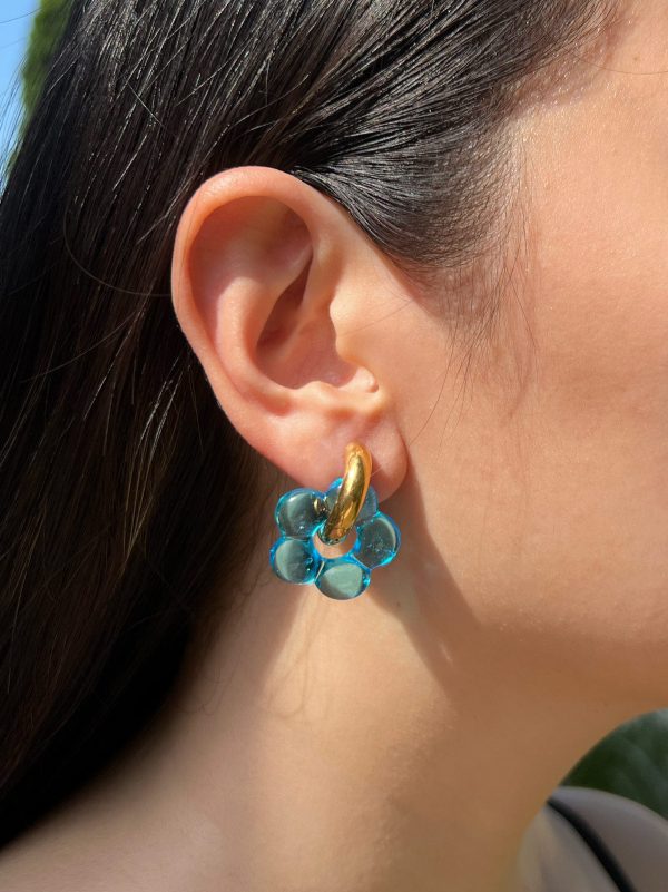 Glass Flower Donut Hoops - Aqua Discount