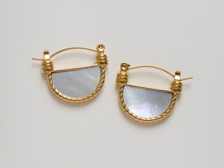 White Marble Shell Petite Hoops For Sale