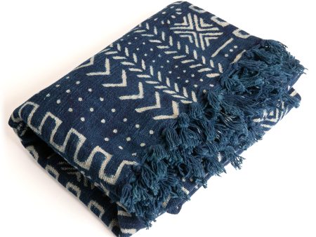 Handwoven Cotton Blue Batik Throw For Sale