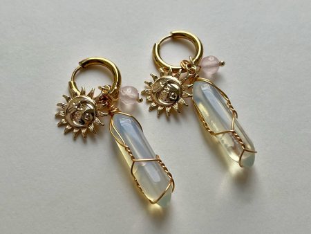 Divine Sun-Moon Hoops - Moonstone on Sale