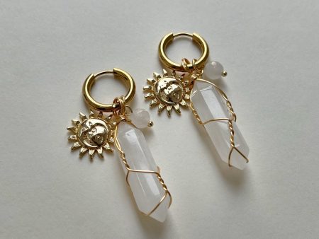 Divine Sun-Moon Hoops - Clear Quartz Online now