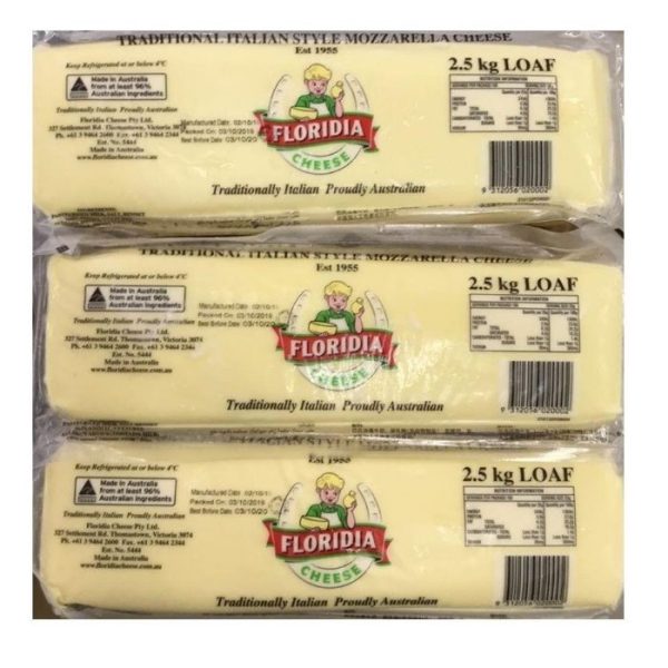 CHEESE MOZZARELLA BLOCK Florida (Y) Australian 2.5kg block Supply