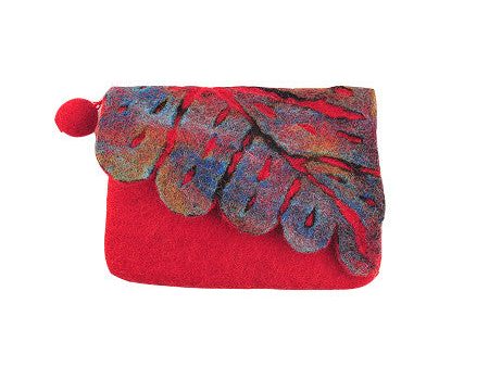 Felt Leaf Clutch Red Hot on Sale