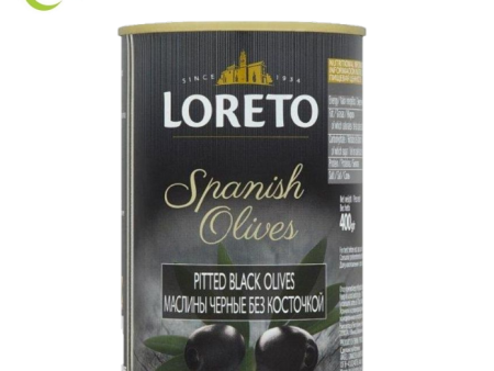 BLACK OLIVE Pitted Loreto 400g tin Online Sale