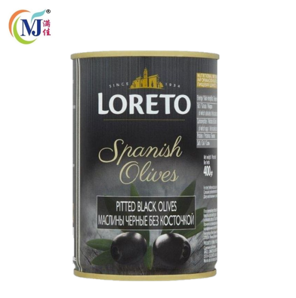 BLACK OLIVE Pitted Loreto 400g tin Online Sale