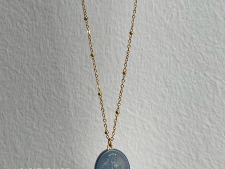 Large Pearl Pendant Necklace with Carved Flowers - Blue Supply