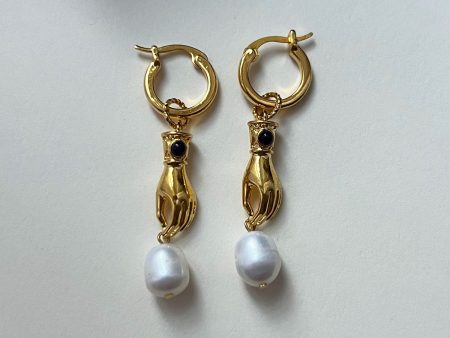 Artful Hand with Pearls Hoops For Discount