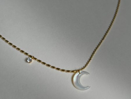 Shell Crescent Necklace with Gemstone For Sale