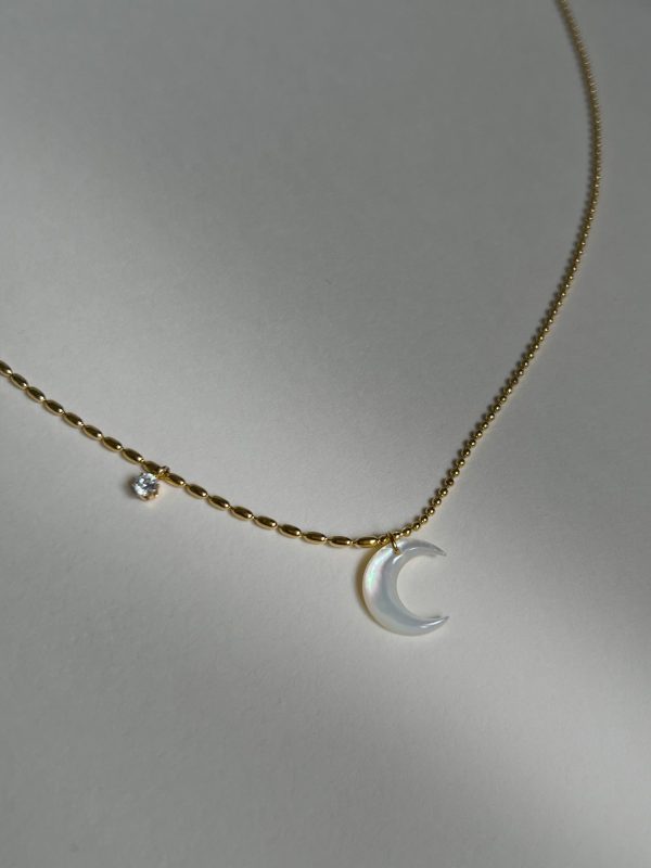 Shell Crescent Necklace with Gemstone For Sale